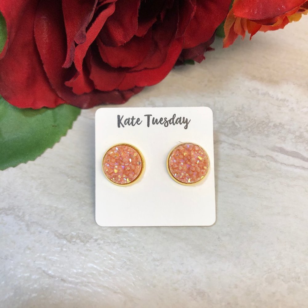 5/$20 Peach Druzy Round‎ Stud Earrings